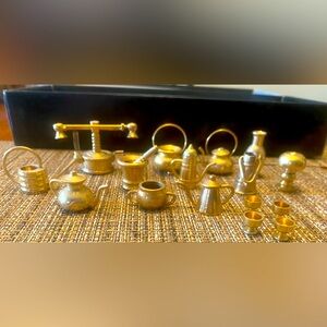 Vintage brass tiny display collection of kitchen items